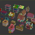 Playful Cartoon Building Blocks Featuring Colorful Houses And Roof Components