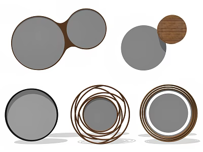 Round Modern Mirrors With Wooden And Spiral Metal Frames Various Designs 3d model