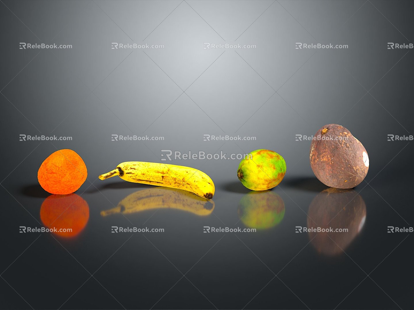 Orange Orange Orange Banana Mango Fruit Cantonese Citrus Items 3d model