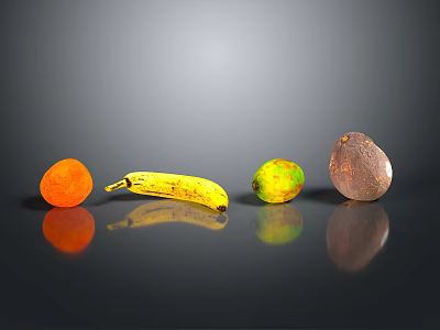 Fresh Daily Living Essential Fruits Including Orange Banana Lime And Coconut 3d model