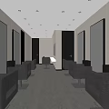Modern Beauty Salon Interior With Orange Waiting Sofa And Grey Styling Chairs