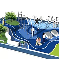Children's Playground Design With Play Structures Green Lawn Trees And Activity Areas
