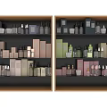 Colorful Multi layered Bathroom Cabinet Shelf With Cosmetic Bottles And Storage Boxes