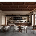 Cozy Café Interior With Wooden Ceiling Counter Menu Board Tables And Chairs