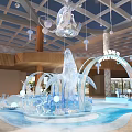 Frozen Themed Indoor Decoration With Blue White Elements Ice Sculpture Arch And Hanging Lamps