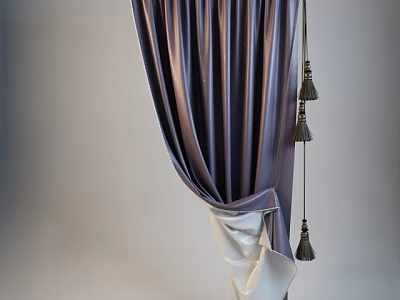Elegant Purple Silk Curtains With Tassels And White Tieback For Modern Home Decor 3d model