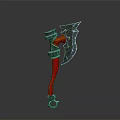 Ornate Battle Axe With Blue Metallic Head And Red Wrapped Handle Design