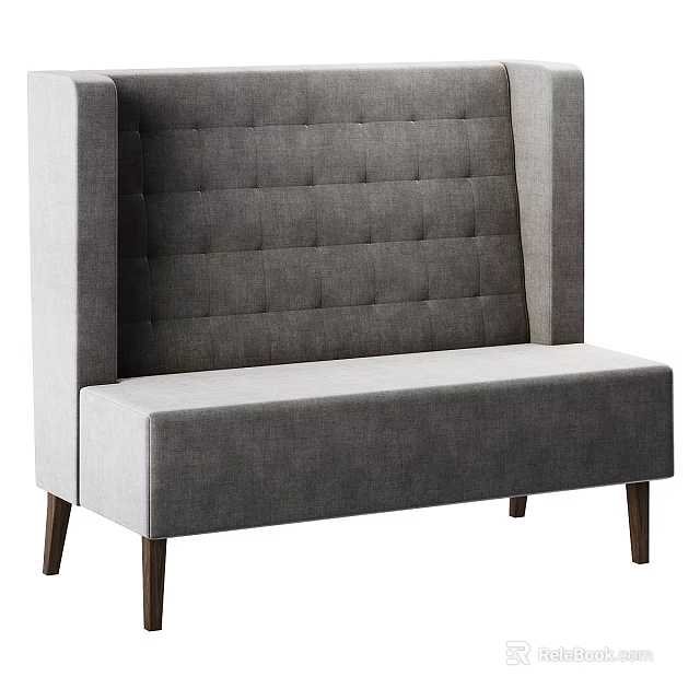 Modern Gray Two Seater Sofa With Tufted Back And Wooden Legs Design 3d model