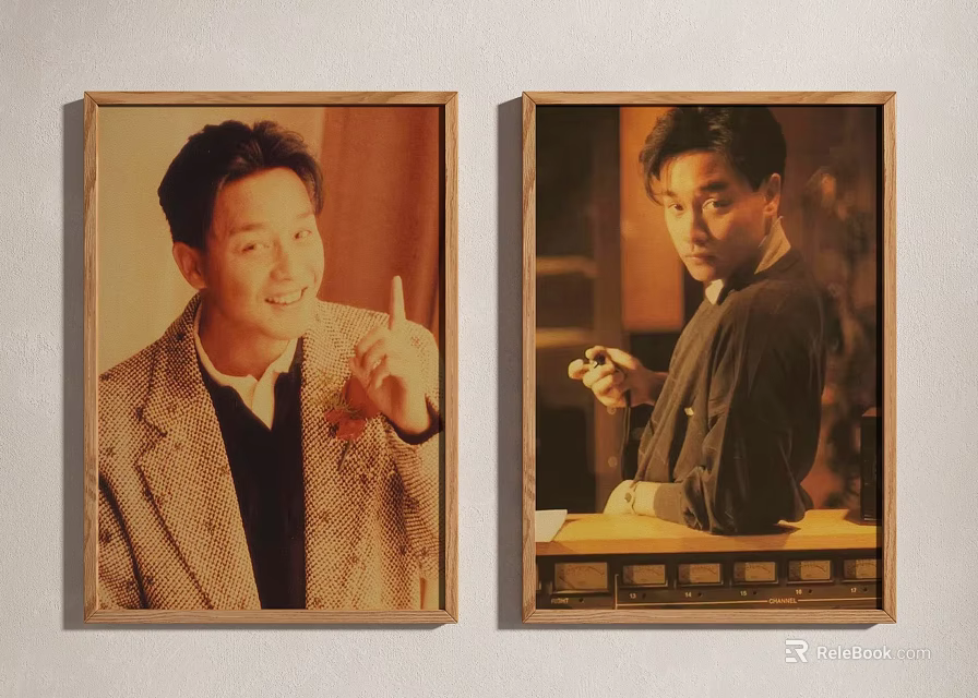 Two Vintage Style Male Portrait Paintings With Wooden Frames Hanging On Wall 3d model 