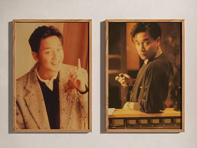 Two Vintage Style Male Portrait Paintings With Wooden Frames Hanging On Wall 3d model