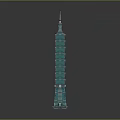Teal High Rise Tower Architectural Design with Multi Level Spire and Reflective Base 3d model