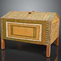 Vintage Decorative Chest With Colorful Geometric Patterns And Wooden Legs