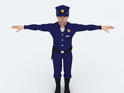 Policeman 3D Model In Blue Uniform With Arms Outstretched Standing Isolated 3d model