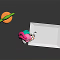 Pink Haired Girl Examining White Cat On White Table With Green Plant