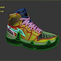 Neon Yellow High Top Sneakers With Gray Navy Blue Accents And Green Sole White Laces