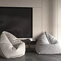 Modern Living Room Cozy Bean Bag Chairs With Minimalist TV Wall And Side Table