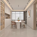 Warm Cream Modern Living And Dining Space With Cozy Sofa And Custom Storage Cabinets
