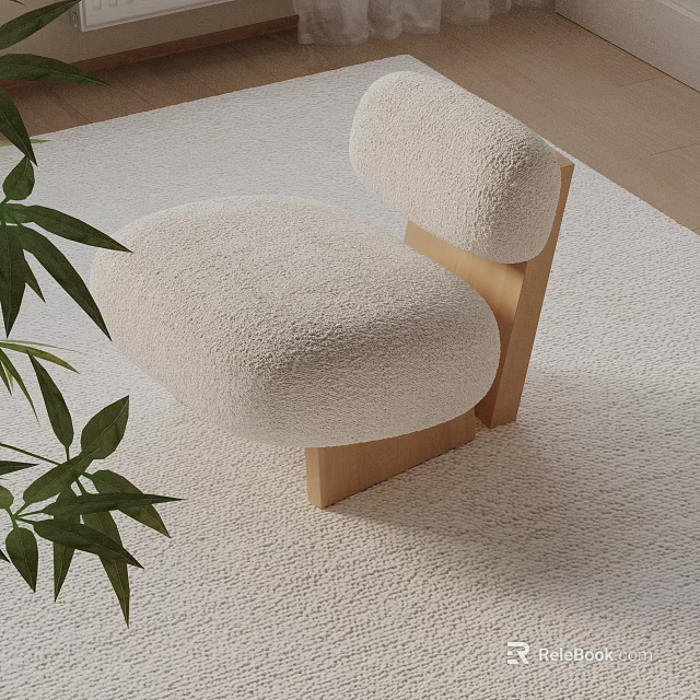 Modern Leisure Chair In Bouclé Fabric With Wooden Frame On Soft Carpet 3d model 