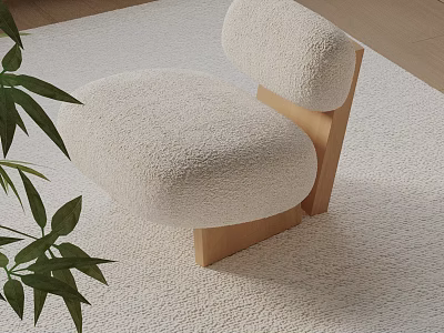 Modern Leisure Chair In Bouclé Fabric With Wooden Frame On Soft Carpet 3d model