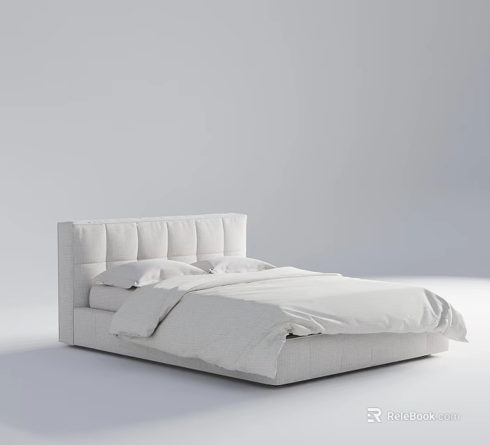 White Upholstered Double Bed with Soft Sheets and Pillows Modern Minimalist Style 3d model