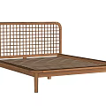 Minimalist Wooden Double Bed With Grid Headboard And Solid Wood Frame 3d model