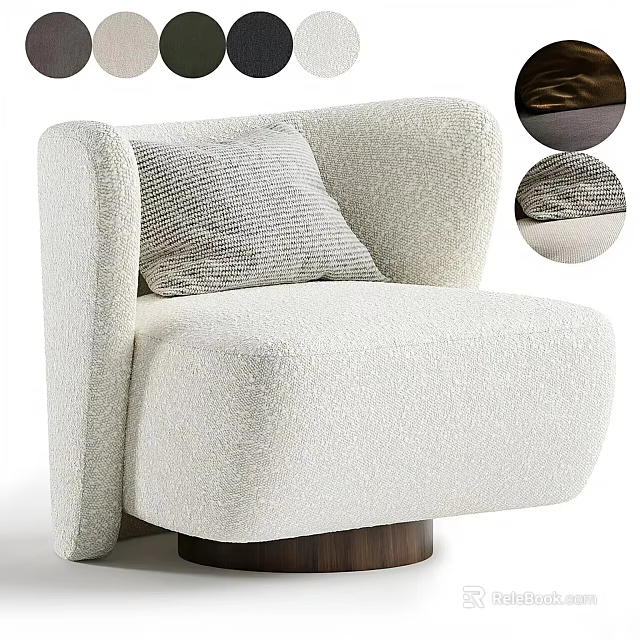 White Accent Chair With Textured Fabric Gray Cushion And Wooden Base Design 3d model 