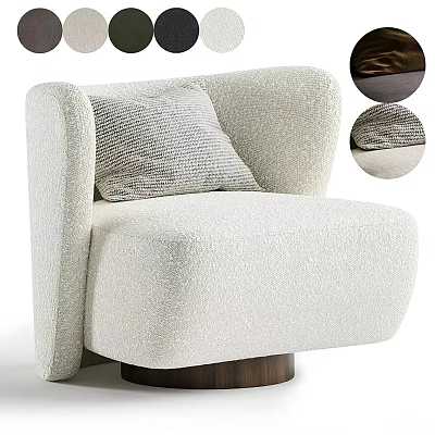 White Accent Chair With Textured Fabric Gray Cushion And Wooden Base Design 3d model
