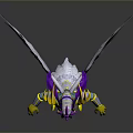 Woman Themed Creature With White Wings Purple Yellow Decor Yellow Claws And Gray Background