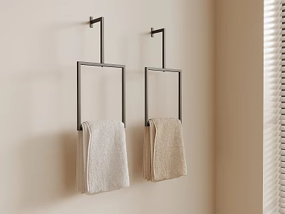 Wall Mounted Black Metal Towel Racks Holding Light Colored Towels For Bathroom Accessories 3d model