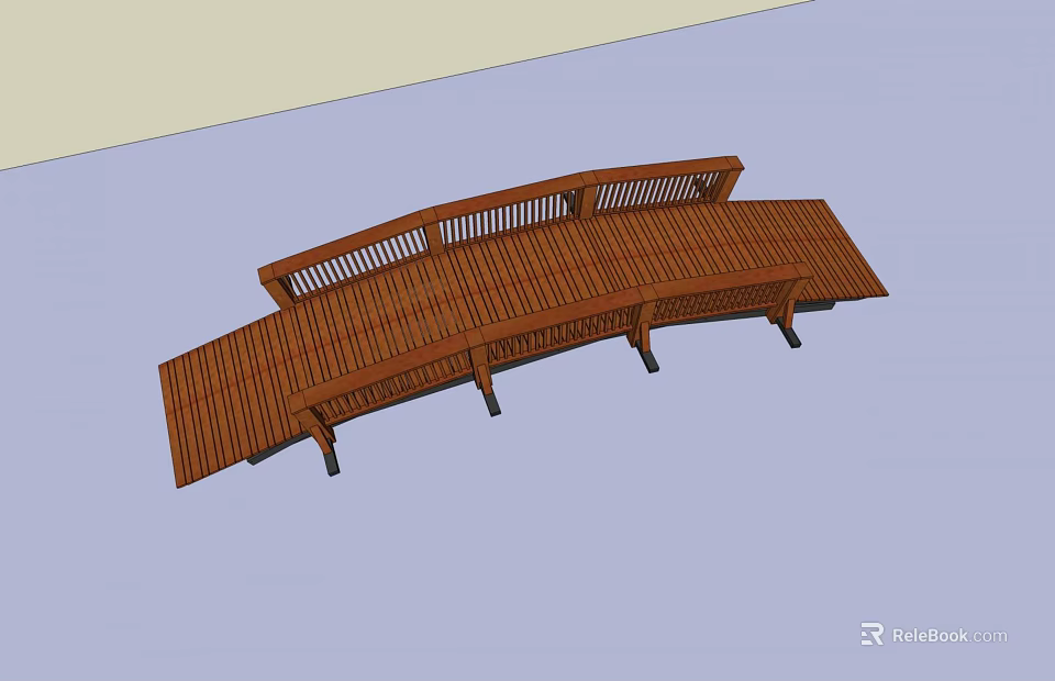 Wooden Curved Bridge With Railing And Walkway For Outdoor Landscape Design 3d model 