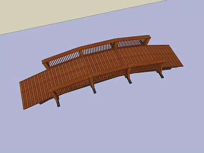 Wooden Curved Bridge With Railing And Walkway For Outdoor Landscape Design 3d model