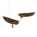 Two Traditional Handcrafted Wooden Boats With Wooden Paddles On White Background
