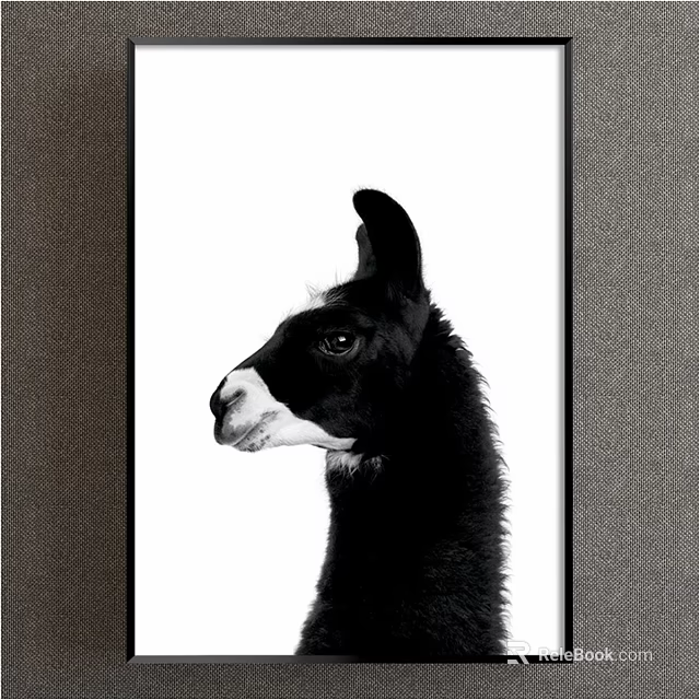 Black and White Llama Portrait Animal Painting Minimalist Wall Art for Home Decor 3d model 