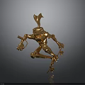 Golden Rabbit Robot Jumping On Skateboard Holding Lantern With Dynamic Pose
