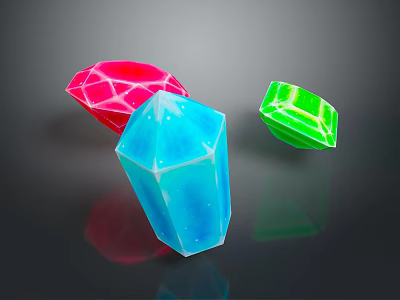 Vibrant Geometric Gemstone Crystals Red Blue Green with Polished Faceted Surfaces 3d model