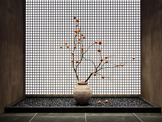 Quiet Vase Zen Plant Potted Persimmon Potted Persimmon Decorative Ornaments Furnishings Pottery Pot Vase Furnishings 3d model