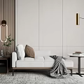 Modern White Chaise Lounge With Cushions Throw Blanket And Wooden Accent Wall