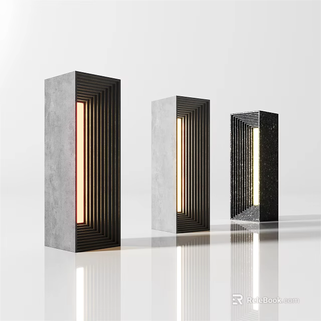 Three Modern Cylindrical Table Lamps With Striped Structure And Warm Light Glow 3d model 