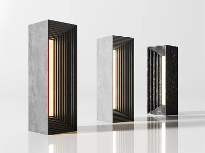 Three Modern Cylindrical Table Lamps With Striped Structure And Warm Light Glow 3d model