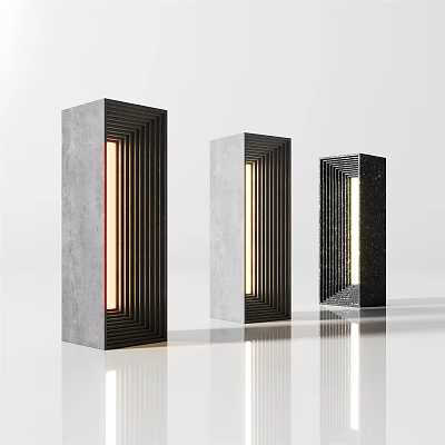 Three Modern Cylindrical Table Lamps With Striped Structure And Warm Light Glow 3d model
