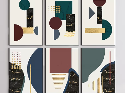 Modern Abstract Geometric Wall Art With Colorful Shapes And Marble Texture 3d model
