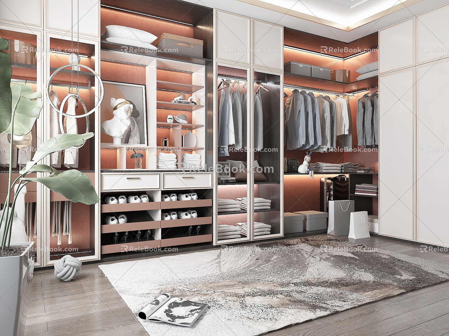 Modern Cloakroom Wardrobe Glass Cabinet Door 3d model