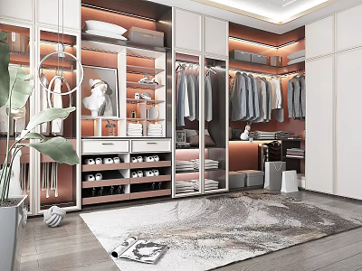 Modern Walk in Closet Interior With Organized Storage And Decor 3d model