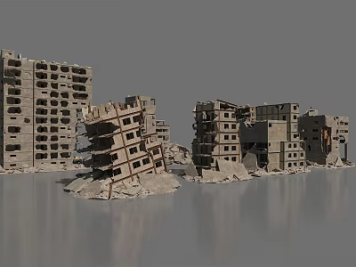 Building Components Of Collapsed Structures With Ruined Walls And Damaged Floors 3d model