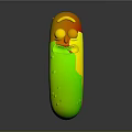 Cartoon Green Pickle Character With Blue Stripe Big Eyes And Open Mouth