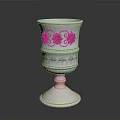 Silver Decorative Cup Featuring Red Floral Ornaments On Elegant Base For Home Decor