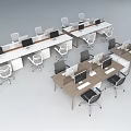 Modern Office Desk Setup With Multiple Workstations Computers And Ergonomic Chairs 3d model