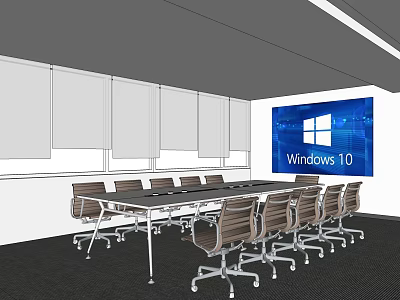 Modern Conference Room With Long Table Multiple Chairs And Windows 10 Screen 3d model