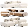 Modern Sectional Sofa Design With Beige Brown Velvet Upholstery Decorative Pillows And Ottoman