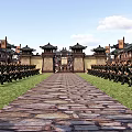 Traditional Weapons On Racks In Ancient Martial Arts Training Ground With Classic Architecture